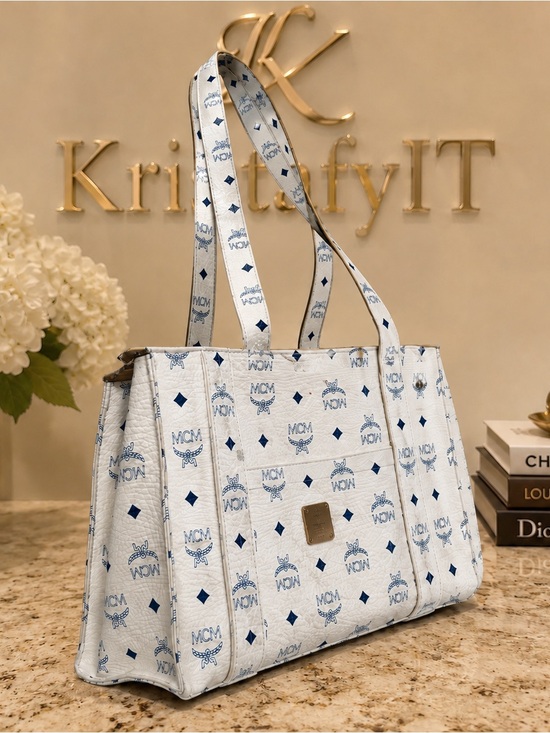 MCM Handbags - MCM Visetos White Monogram Large Shoulder Tote Shopper Bag